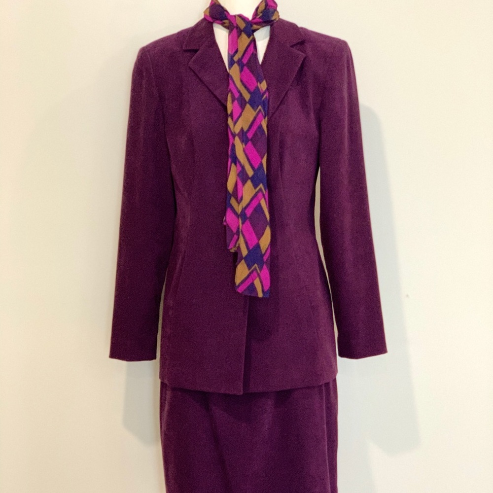 Purple Women’s Skirt Suit Matching Colorful Scarf